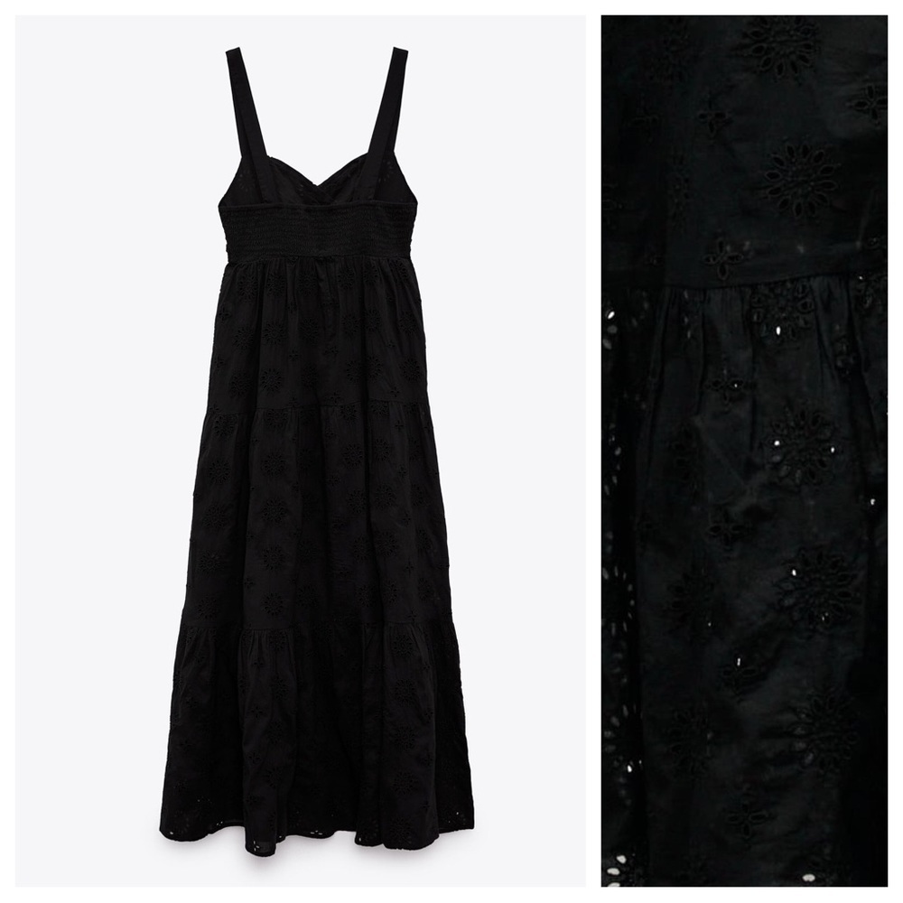 NWT. Zara Black Openwork Crossover V-neck Midi Tank Dress. Size S. - Picture 8 of 13